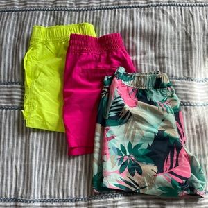 BRAND NEW PACK OF THREE OLD NAVY ATHLETIC SHORTS (yellow, pink and tropical)